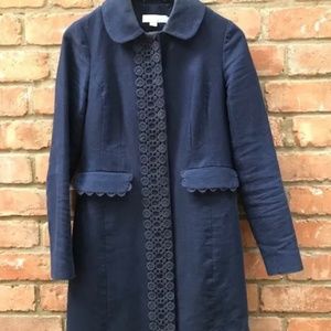 Boden Navy Linen/Cotton Coat with detailed trim  size 4